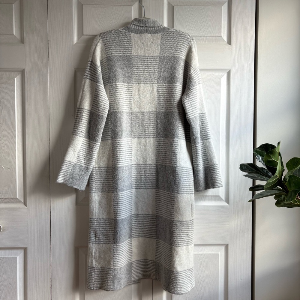 Cyrus Plaid Coatigan Cardigan White‎ Gray Long Teacher Career Office Pocket S - Picture 7 of 9